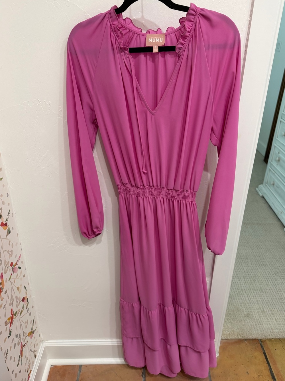 Show Me Your MuMu Bright Pink Long Sleeve Tiered Maxi Dress - Picture 2 of 2